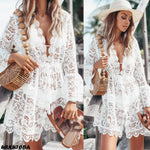 2019 New Summer Women Bikini Cover Up Floral Lace Hollow Crochet Swimsuit Cover-Ups Bathing Suit Beachwear Tunic Beach Dress Hot