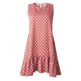 Ladies Summer Dress O Neck Mini Polka Dot Dress Beach Dresses