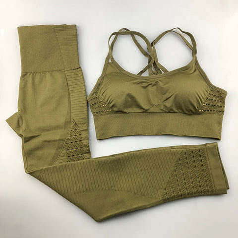 Leggings With Padded Push-up Strapped Sports Bra, 2 Pcs Yoga Set Women Fitness Wear