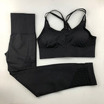 Leggings With Padded Push-up Strapped Sports Bra, 2 Pcs Yoga Set Women Fitness Wear