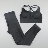 Leggings With Padded Push-up Strapped Sports Bra, 2 Pcs Yoga Set Women Fitness Wear